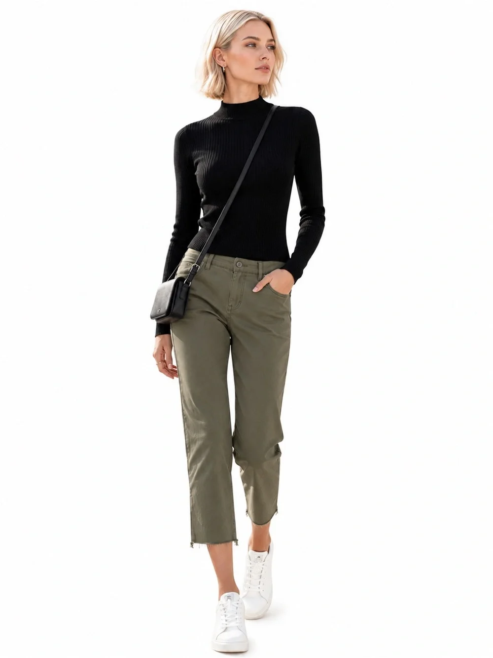 Tory Burch Cropped Chino Pants Women’s Size 26 Olive Green Raw Hem